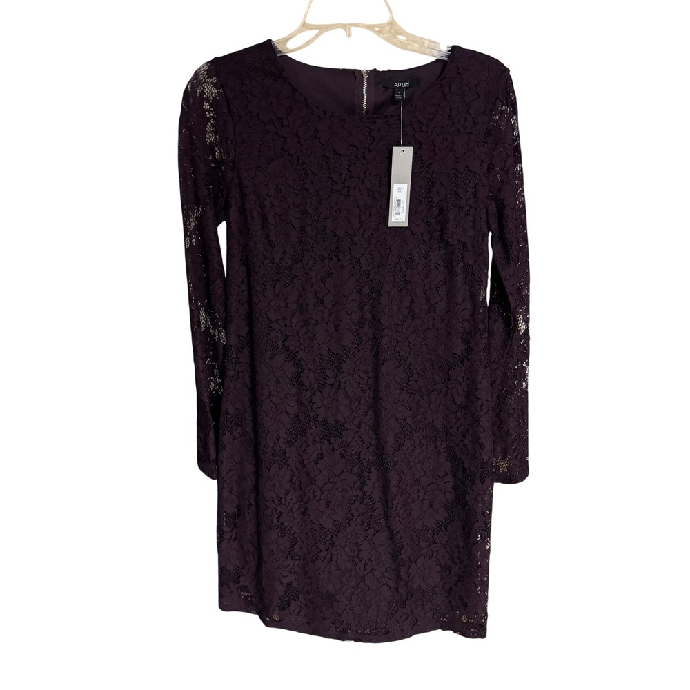 Apt 9 Womens Plum‎ Lace Long Sleeve Sheath Dress Size 4 New With Tags